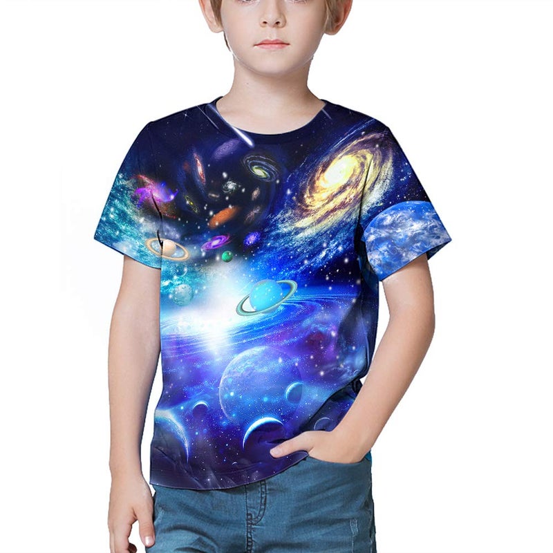 LAIDIPAS Boys Shirts Unisex 3D Kids T-Shirts Space Galaxy Graphic Tees for Girls 6-8 Years - Image 2